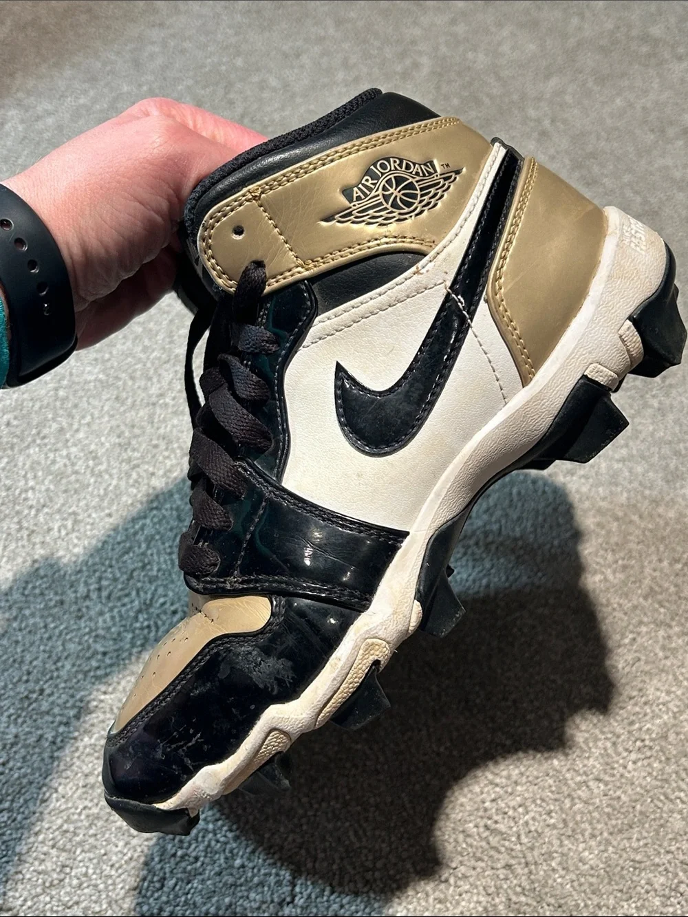 Nike Jordan Black, White & Gold High-Top Cleats